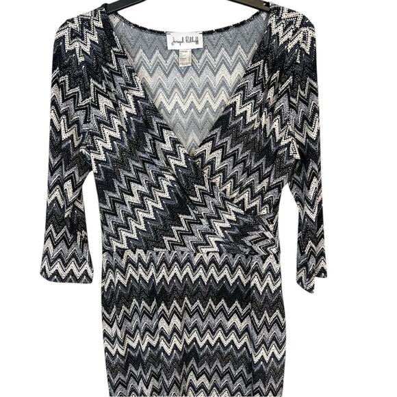 Joseph Ribkoff Black White Colorblock Stretch Zig-Zag Chevron Dress - Picture 7 of 16